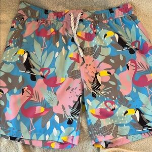 Departwest Tropical Print Men's Board Shorts Size Medium Toucan & Flamingo print